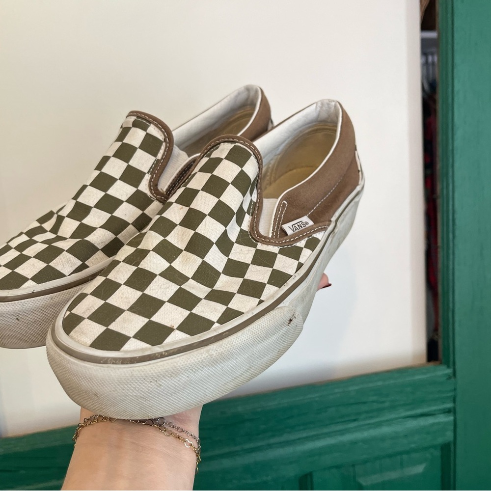 Vans Brown and White Checkerboard Slip-Ons